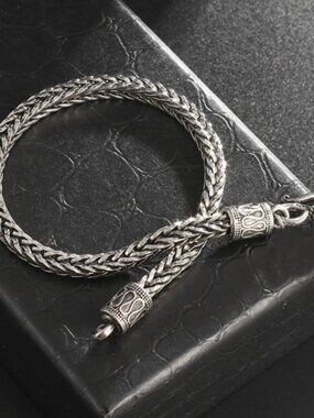 Antique Silver Woven Chain Bracelet Unisex